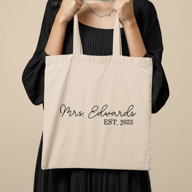 Bolso De Tela Cursiva mínima Sra. Personalizado Apellido Boda Re (Subido por el creador)
