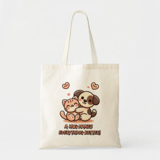 Bolso De Tela Curte Puppy & Kitten Hug - Adorable Diseño Kawaii