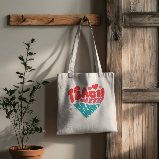 Bolso De Tela Curte Teach with Heart Red Blue Typography Tote Ba (Subido por el creador)