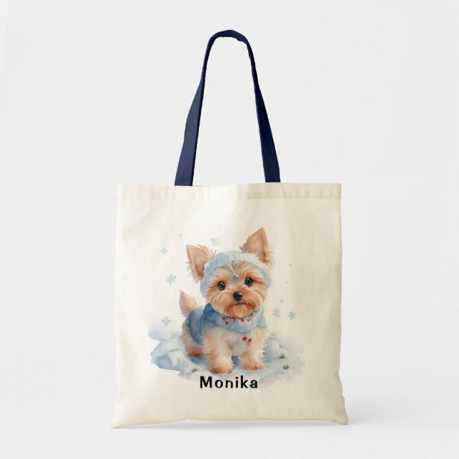 Bolso De Tela Curte winter Yorkshire Terrier Dog personalizado (Frente)