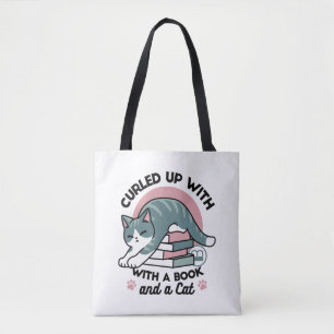Bolso De Tela Curva con un libro y un gato - cómodos lectores de