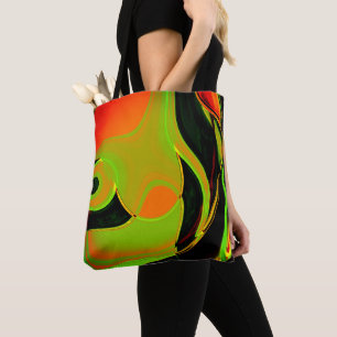 Bolso De Tela Curvas abstractas en verde cal con baño naranja