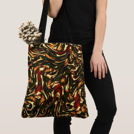 Bolso De Tela Curvas marrón rojizo y amarillo estropeadas