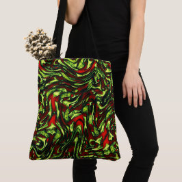Bolso De Tela Curvas rústicas verde amarillentas y rojas vivas