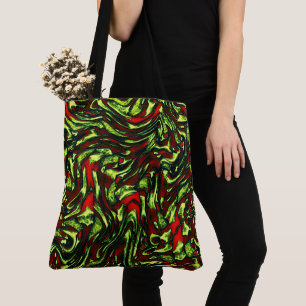 Bolso De Tela Curvas rústicas verde amarillentas y rojas vivas
