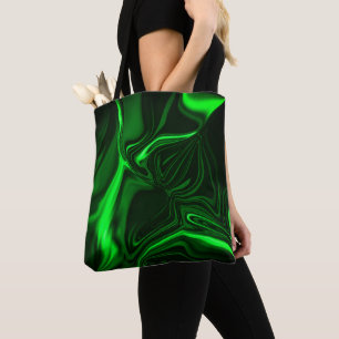 Bolso De Tela Curvas verdes, fondo oscuro plegado de níquel