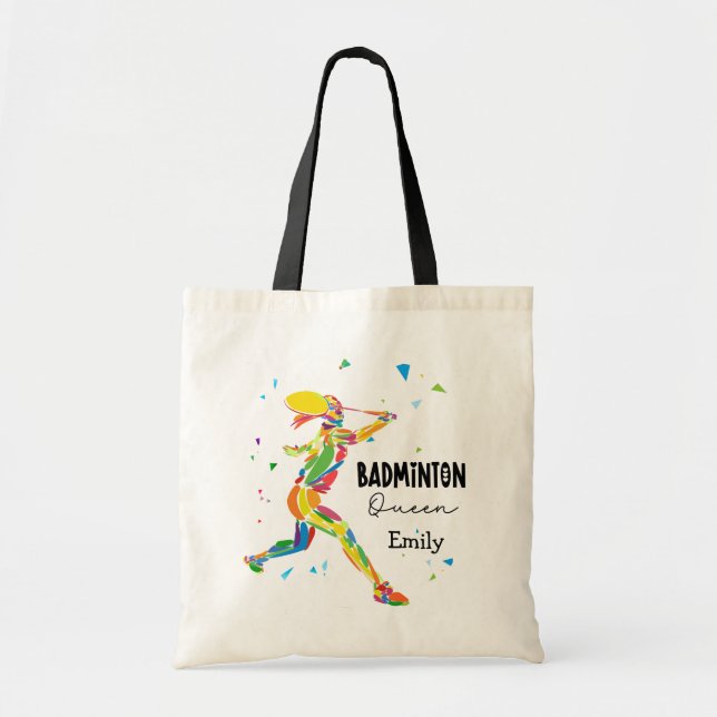 Bolso De Tela Custom Badminton Queen Colorful Abstract Player (Frente)
