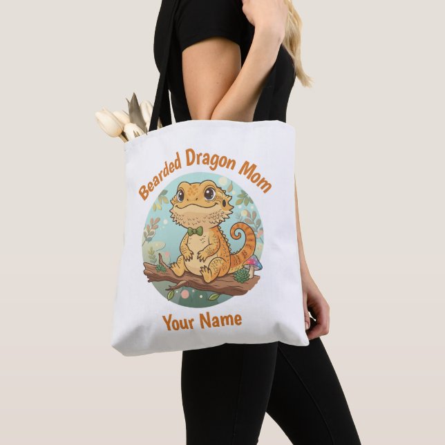 Bolso De Tela Custom Bearded Dragon Mom Tote Bag (Detalle)
