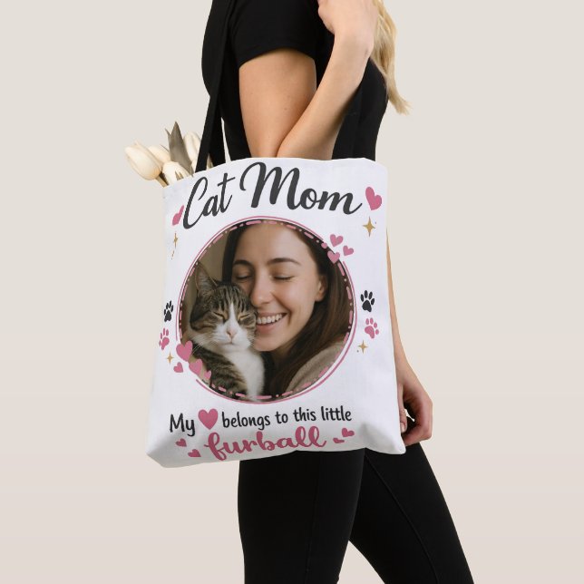 Bolso De Tela Custom Cat Mom Tote Bag with Photo (Detalle)