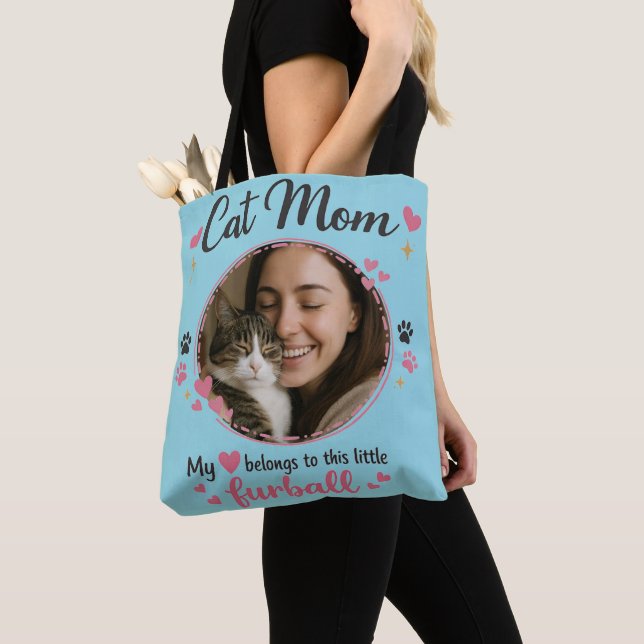 Bolso De Tela Custom Cat Mom Tote Bag with Photo (Detalle)