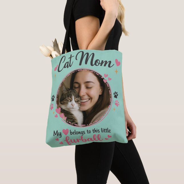 Bolso De Tela Custom Cat Mom Tote Bag with Photo (Detalle)