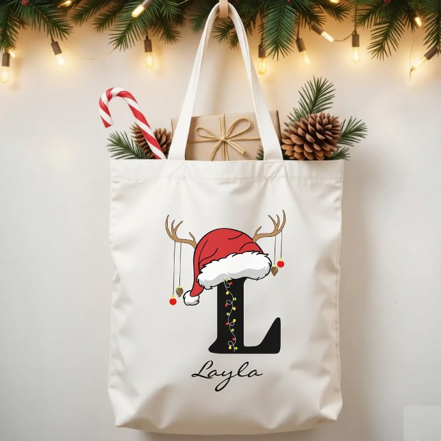 Bolso De Tela Custom Christmas Alphabet Monogram Tote Bag (personalized Christmas gift, holiday season tote, Christmas office gift, Christmas bag for coworkers)
