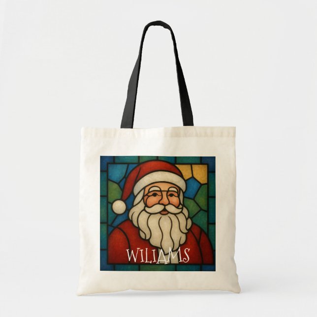 Bolso De Tela Custom Christmas Santa Art Deco Stained Glass (Frente)