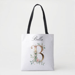 Bolso De Tela Custom Gold Floral Letter B All-Over Print Tote