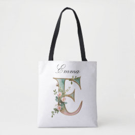 Bolso De Tela Custom Gold Floral Letter E All-Over Print Tote