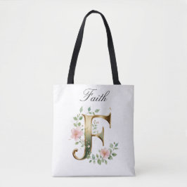 Bolso De Tela Custom Gold Floral Letter F All-Over Print Tote