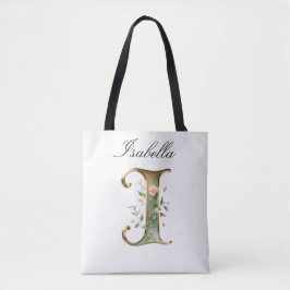 Bolso De Tela Custom Gold Floral Letter I All-Over Print Tote