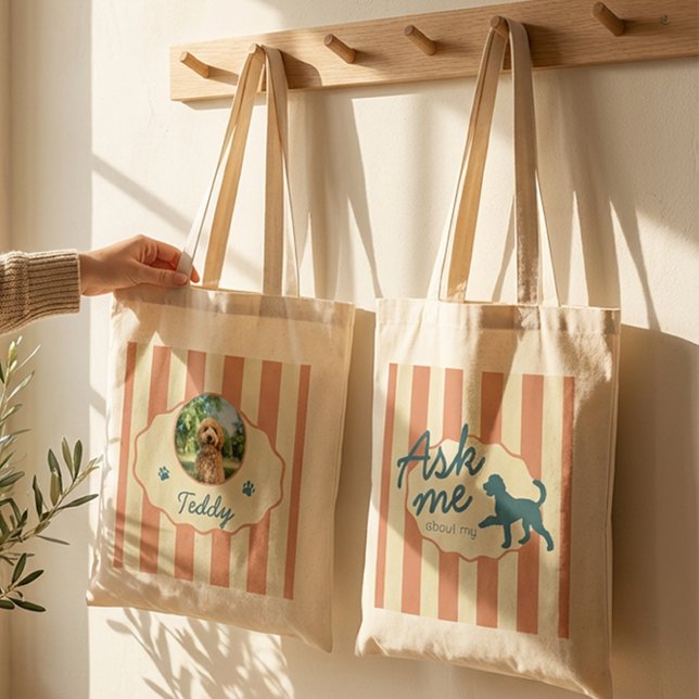 Bolso De Tela Custom Golden Doodle Photo Name Terracotta Stripes (Subido por el creador)