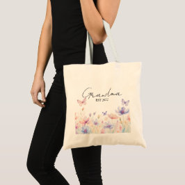 Bolso De Tela Custom Grandma Est. Year -  Flower and Butterfly 