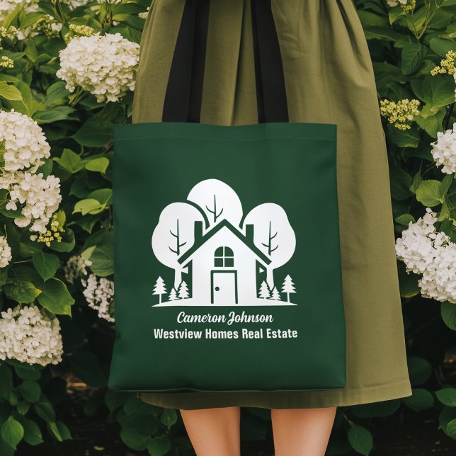 Bolso De Tela Custom Green Forest House Real Estate Company (Subido por el creador)