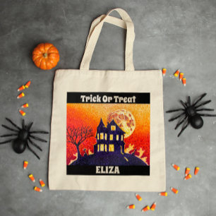 Bolso De Tela Custom Halloween Trick or Treat Haunted House