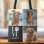 Bolso De Tela Custom Love Dog Lover Name Photo Collage Pet<br><div class="desc">Carry your love for your furry friend everywhere you go with this Heart Love Dog Lover Photo Collage Tote Bag. Featuring your dog’s cutest photos in a heart-shaped design and customized with their name, this tote is both meaningful and stylish. Made from durable materials and designed for everyday use, it’s...</div>