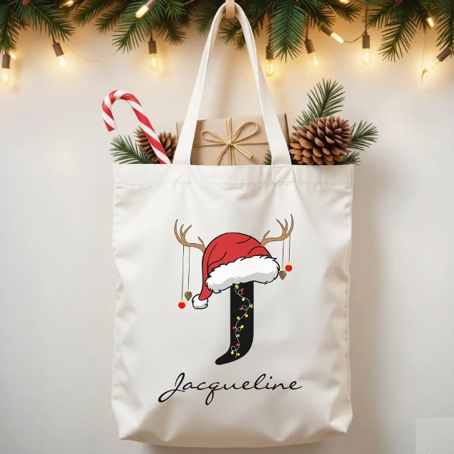 Bolso De Tela Custom Monogram Holiday Tote Bag for Friends (Christmas gift for coworkers, Christmas gift for friends, family monogram tote, holiday family tote,)