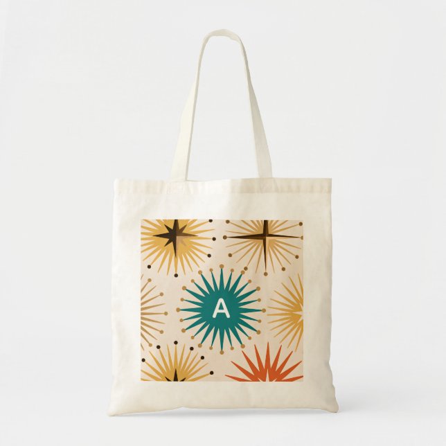 Bolso De Tela Custom Monogram Mid-Century Modern Starburst (Frente)