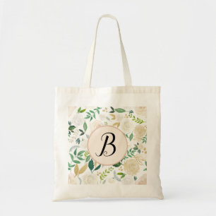 Bolso De Tela Custom Monogram Watercolor Green Ivy Floral Bloom