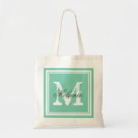 Bolso De Tela Custom monogrammed wedding party tote bags<br><div class="desc">Custom monogrammed wedding party tote bags. Personalized name monogram tote bag | Mint green or custom color background. Elegant logo design with letter initials and fancy border frame. Cute vintage gift idea for bride and brides entourage. Make your own for bridesmaid, maid of honor, flower girls, mother of the bride,...</div>