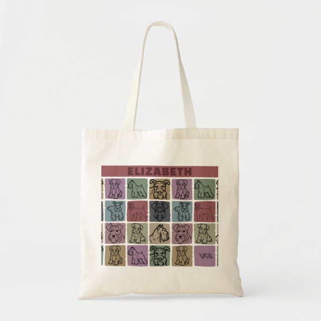 Bolso De Tela Custom Name Miniature Schnauzer Retro Art Gift (Frente)