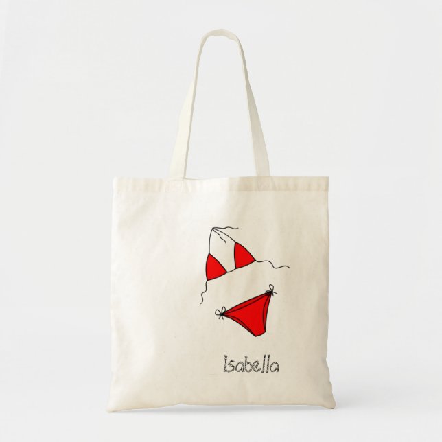 Bolso De Tela Custom Name Summer Beach Bag Minimal Line Art (Frente)