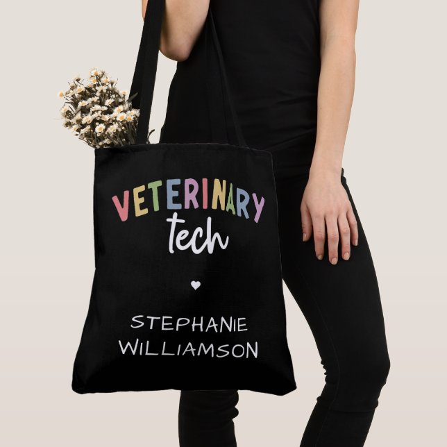 Bolso De Tela Custom Name Veterinary Tech | Técnico de Vet (Detalle)