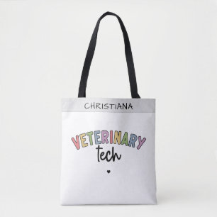 Bolso De Tela Custom Name Veterinary Tech Técnico de Vet
