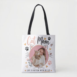 Bolso De Tela Custom Photo Cat Mom Tote Bag