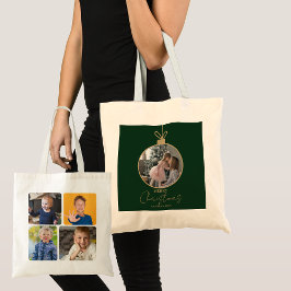 Bolso De Tela custom photo collage Merry Christmas bauble
