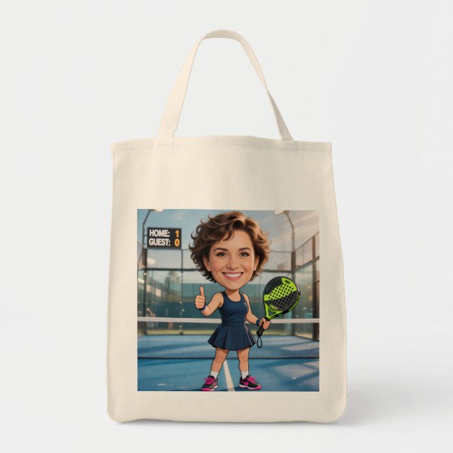 Bolso De Tela Custom Photo Head Padel/Pickleball Player Caricatu (Frente)