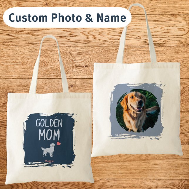 Bolso De Tela Custom Photo & Name Golden Retriever Mom tote bag (Subido por el creador)