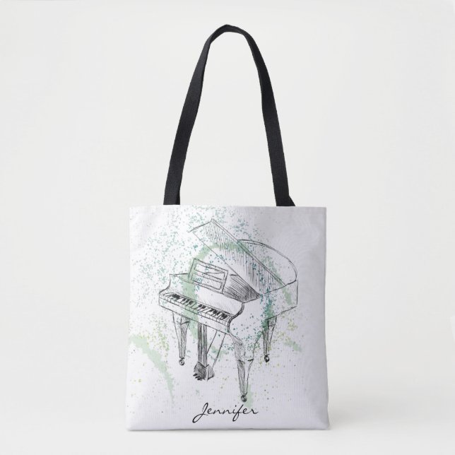 Bolso De Tela Custom Piano Illustration Art Drawing Music Lovers (Anverso)