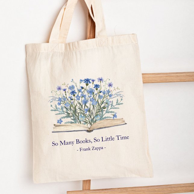 Bolso De Tela Custom Quote Blue Wildflowers Grow From Book (In situ)