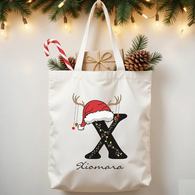 Bolso De Tela Custom Santa Holiday Bag for Friends & Coworkers (Christmas tote for coworkers, holiday shopping bag, monogram gift tote, family monogram tote,)
