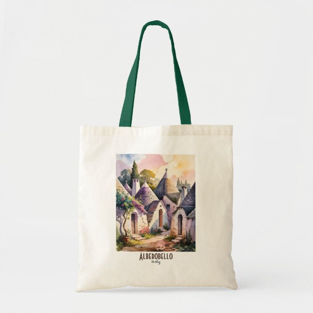 Bolso De Tela Custom Text Alberobello Italy Trulli Watercolor (Frente)