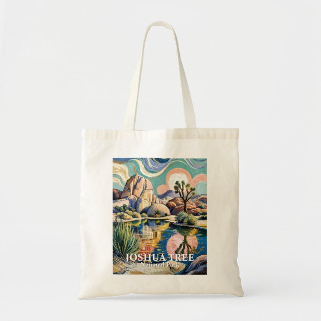 Bolso De Tela Custom Text Barker Dam Joshua Tree Van Gogh Desert (Frente)