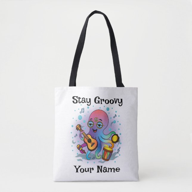 Bolso De Tela Custom Tote Bag | Retro Octopus | Name & Text (Anverso)