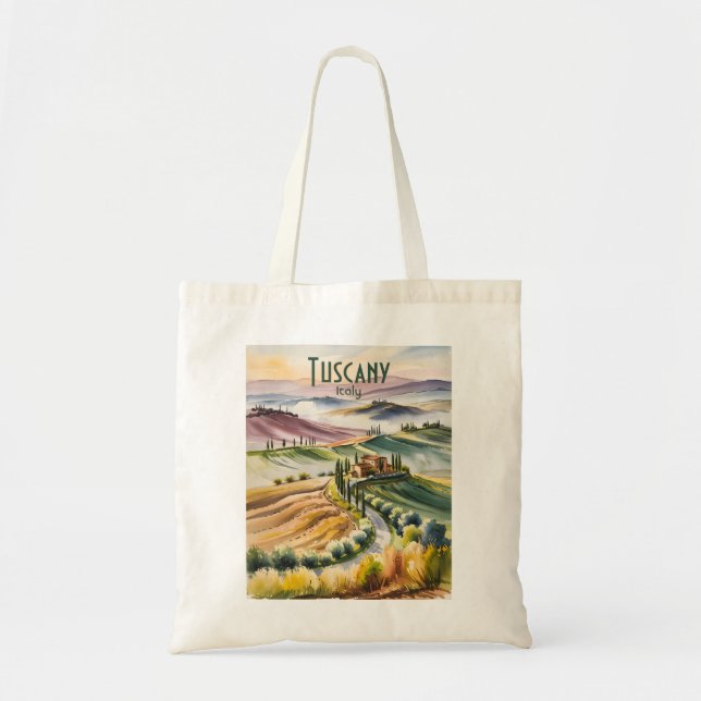 Bolso De Tela Custom Tuscany Watercolor Rolling Hills Landscape (Frente)