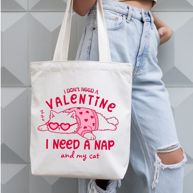 Bolso De Tela Custom Valentine Nap and Cat Funny Tote Bag (Subido por el creador)