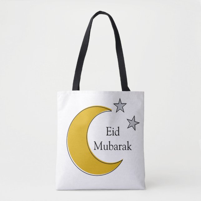 Bolso De Tela Customizable Eid Tote Bag with Crescent & Stars (Anverso)
