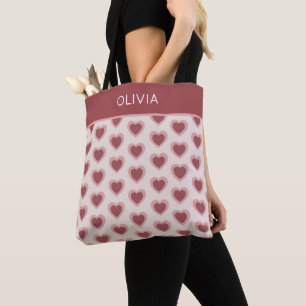 Bolso De Tela Customized Y2K Heart in Bordeaux Pink Retro