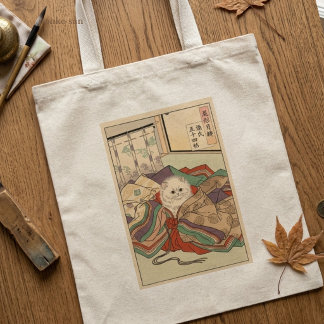 Bolso De Tela CUSTOMJapanese Tale of Genji Heian Cat Art - Ukiyo