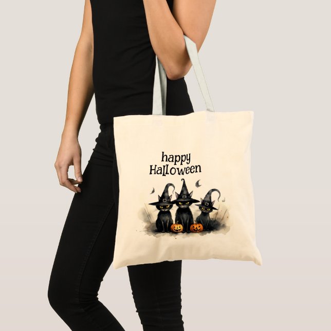 Bolso De Tela Cuta acuarela Brujería Calabazas de gatos (Anverso (producto))